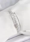 Pirinç Gümüş Renk Arpa Zirkon Taşlı Kadın Bileklik