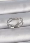 Pirinç Gümüş Renk Ayarlanabilir Zirkon Taşlı Sarmal Model Kadın Yüzük