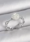 Pirinç Gümüş Renk Beyaz Gül Model Ayarlanabilir Kadın Yüzük