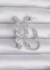 Pirinç Gümüş Renk Damla Zirkon Taş Tasarımlı Küpe