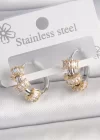 Pirinç Gümüş Renk Halka Gold Zirkon Taşlı Model Kadın Küpe