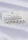 Pirinç Gümüş Renk İnce Oval Küpe Seti