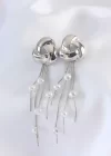 Pirinç Gümüş Renk İnci Taşlı Sallantılı Küpe