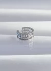 Pirinç Gümüş Renk İncili Baget Taşlı Earcuff Küpe