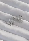 Pirinç Gümüş Renk İncili Çoklu Zirkon Taşlı Yarım Halka Küpe