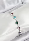 Pirinç Gümüş Renk Karışık Renk Kalp Zirkon Taşlı Kadın Bileklik