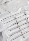 Pirinç Gümüş Renk Karışık Renk Zirkon Taşlı Kalpli Y Kadın Kolye