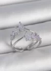 Pirinç Gümüş Renk Mor Damla Zirkon Taşlı Taç Model Kadın Yüzük