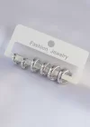 Pirinç Gümüş Renk Oval Bombeli Küpe Seti