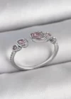 Pirinç Gümüş Renk Pembe Damla Zirkon Taşlı Ayarlanabilir Model Kadın Yüzük