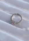 Pirinç Gümüş Renk Pembe Zirkon Taşlı Ayarlanabilir Charm Yüzük
