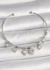 Pirinç Gümüş Renk Sallantı Pembe Zirkon Taşlı Kalp Model Charm Kadın Bileklik
