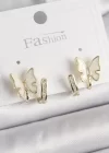 Pirinç Gümüş Renk Zirkon Taş Detaylı Beyaz Sedefli Kelebek Model Kadın Küpe