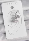 Pirinç Gümüş Renk Zirkon Taşlı 3Lü Model Yaprak Figür Kadın Kıkırdak Küpe