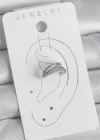 Pirinç Gümüş Renk Zirkon Taşlı 3Lü Sıralı Kadın Kıkırdak Küpe