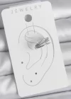 Pirinç Gümüş Renk Zirkon Taşlı 3Lü Sıralı Model Kadın Kıkırdak Küpe