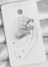 Pirinç Gümüş Renk Zirkon Taşlı 3Lü Zincir Sarmal Model Kadın Kıkırdak Küpe