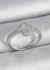 Pirinç Gümüş Renk Zirkon Taşlı Beyaz Mineli Yonca Model Ayarlanabilir Kadın Yüzük
