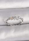 Pirinç Gümüş Renk Zirkon Taşlı Çiçek Model Ayarlanabilir Yüzük