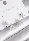 Pirinç Gümüş Renk Zirkon Taşlı Çiçek Tasarım Kadın Küpe