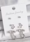 Pirinç Gümüş Renk Zirkon Taşlı Fiyonk Model Kelebek Detay 3 Çift Kadın Küpe