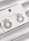 Pirinç Gümüş Renk Zirkon Taşlı Halka Model Çiçek Figür Kadın Küpe