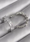 Pirinç Gümüş Renk Zirkon Taşlı Halka Model Kadın Küpe