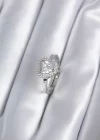 Pirinç Gümüş Renk Zirkon Taşlı Kalp Charm Model Kadın Yüzük