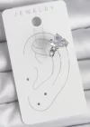Pirinç Gümüş Renk Zirkon Taşlı Kalp Model Kadın Kıkırdak Küpe