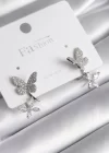 Pirinç Gümüş Renk Zirkon Taşlı Kelebek Model Kadın Küpe