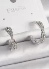 Pirinç Gümüş Renk Zirkon Taşlı Sarmal Halka Model Kadın Küpe
