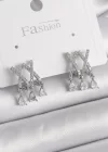Pirinç Gümüş Renk Zirkon Taşlı X Model Sallantı Detay Kadın Küpe