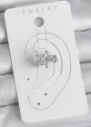 Pirinç Gümüş Renk Zirkon Taşlı Yıldız Model Kadın Kıkırdak Küpe