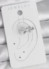 Pirinç Gümüş Renk Zirkon Taşlı Yıldız Model Kadın Kıkırdak Küpe