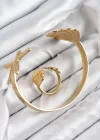 Pirinç İstiridye Ve Deniz Yıldızı Model Gold Renk Bileklik Yüzük Set
