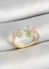 Pirinç Kalp Figürlü Zirkon Taşlı Gold Renk Ayarlanabilir Kadın Yüzük