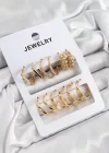 Pirinç Karışık Halka Model Gold Renk 6 Çift Kadın Küpe Set