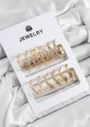 Pirinç Karışık Halka Model Gold Renk 6 Çift Kadın Küpe Set