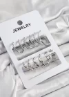 Pirinç Karışık Halka Model Gümüş Renk 6 Çift Kadın Küpe Set