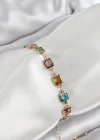 Pirinç Karışık Renk Kare Zirkon Taşlı Gold Renk Kadın Bileklik