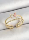 Pirinç Kelebek Figürlü Zirkon Taşlı Gold Renk Ayarlanabilir Kadın Yüzük