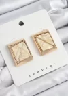 Pirinç Krem Üçgen Kesim Detaylı Kare Model Vintage Gold Renk Kadın Küpe