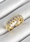 Pirinç Kurşun Figürlü Zirkon Taşlı Gold Renk Ayarlanabilir Kadın Yüzük