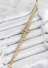 Pirinç Kurşun Model Zirkon Taşlı Gold Renk VİP Seri Kadın Bileklik
