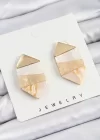 Pirinç Mermer Desenli Vintage Geometrik Model Gold Renk Kadın Küpe