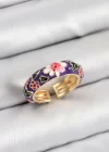 Pirinç Mor Mineli Çiçek Motifli Gold Renk Ayarlanabilir Kadın Yüzük