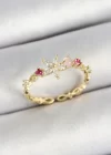 Pirinç Papatya Figürlü Zirkon Taşlı Gold Renk Ayarlanabilir Kadın Yüzük