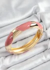 Pirinç Pembe Mineli Baklava Model Gold Renk Kadın Kelepçe