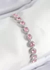 Pirinç Pembe Zirkon Taşlı Daire Baget Model Gümüş Renk VIP Seri Kadın Bileklik
