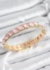 Pirinç Pembe Zirkon Taşlı Kare Model Gold Renk Lastikli Kadın Bileklik